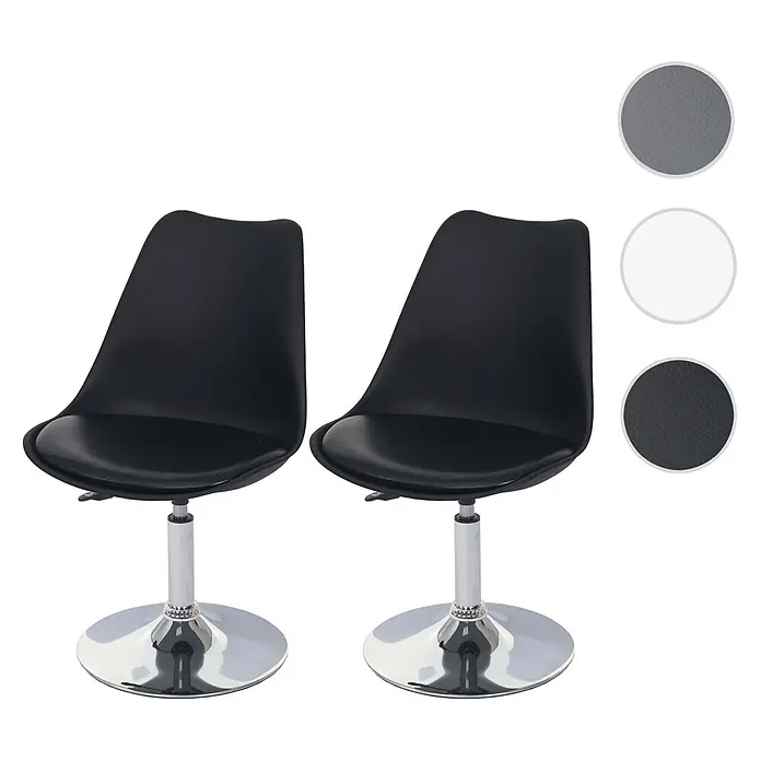 Chefgastro Gartenstuhl-Set - 2 Stk., Kunstleder, Schwarz, B x T x H: 48 x 54 x 80 cm - Zwei schwarze Barhocker mit verchromten Fußkreuzen und höhenverstellbaren Drehsitzen.