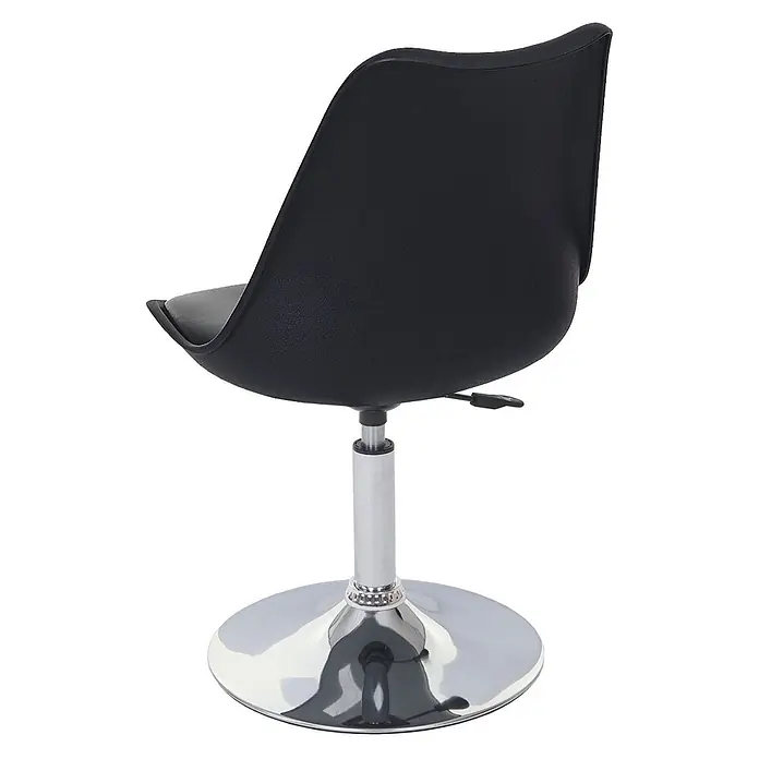 Chefgastro Gartenstuhl-Set - 2 Stk., Kunstleder, Schwarz, B x T x H: 48 x 54 x 80 cm - Schwarzer, moderner, höhenverstellbarer Drehstuhl mit gepolsterter Sitzfläche und Chrom-Rundfuß, von hinten.