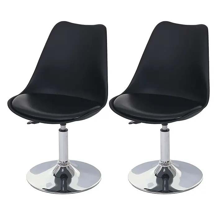 Chefgastro Gartenstuhl-Set - 2 Stk., Kunstleder, Schwarz, B x T x H: 48 x 54 x 80 cm - Zwei schwarze Barhocker mit gepolsterten Sitzen und verchromten Sockeln.