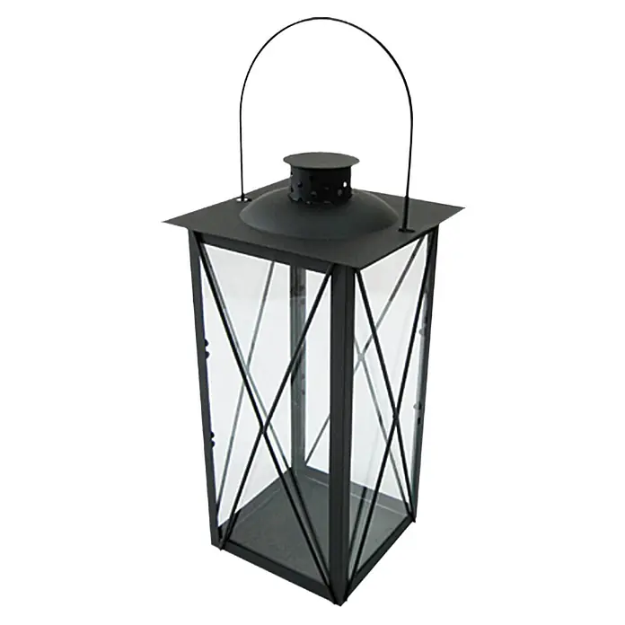 Farolillo metálico - 17 × 17 × 35 cm - Elegante farol alto negro con diseño de filigrana. Perfecto para crear iluminación ambiental, tanto en interiores como exteriores.