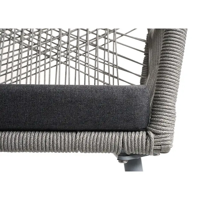 Proregal Gartenstuhl-Set - 2 Stk., Aluminium, Grau - Grauer Stuhl aus geflochtenem Seil mit dunkelgrauem Stoff-Sitzkissen.