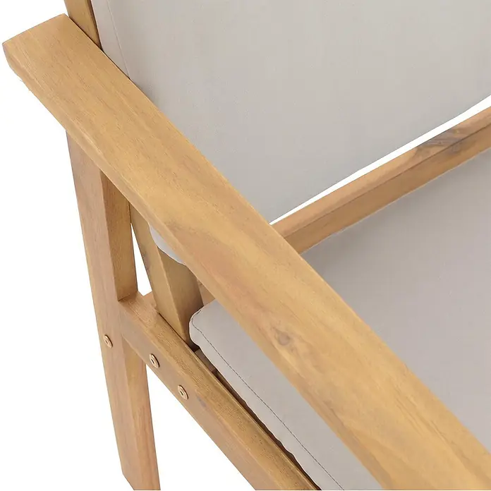 Proregal Loungemöbel-Set - 4 -tlg., Akazienholz, Grau - Holzsessel mit hellgrauen Kissen.