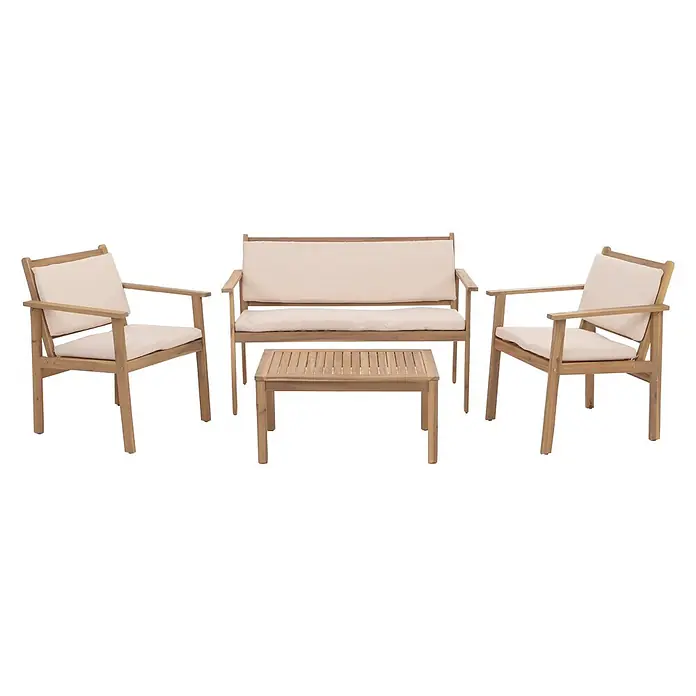 Proregal Loungemöbel-Set - 4 -tlg., Akazienholz, Beige - Vierteiliges Akazienholz Gartenlounge-Set mit cremefarbenen Kissen.