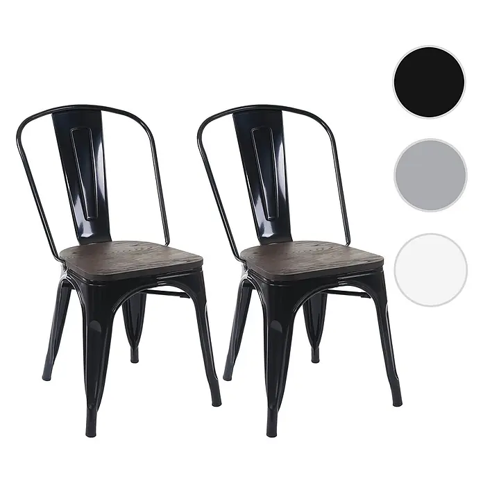 Chefgastro Gartenstuhl-Set - 2 Stk., Metall, Stapelbar, Schwarz, B x T x H: 45 x 52 x 85 cm - Zwei Stühle im Industriestil mit schwarzen Metallgestellen und dunklen Holzsitzen.