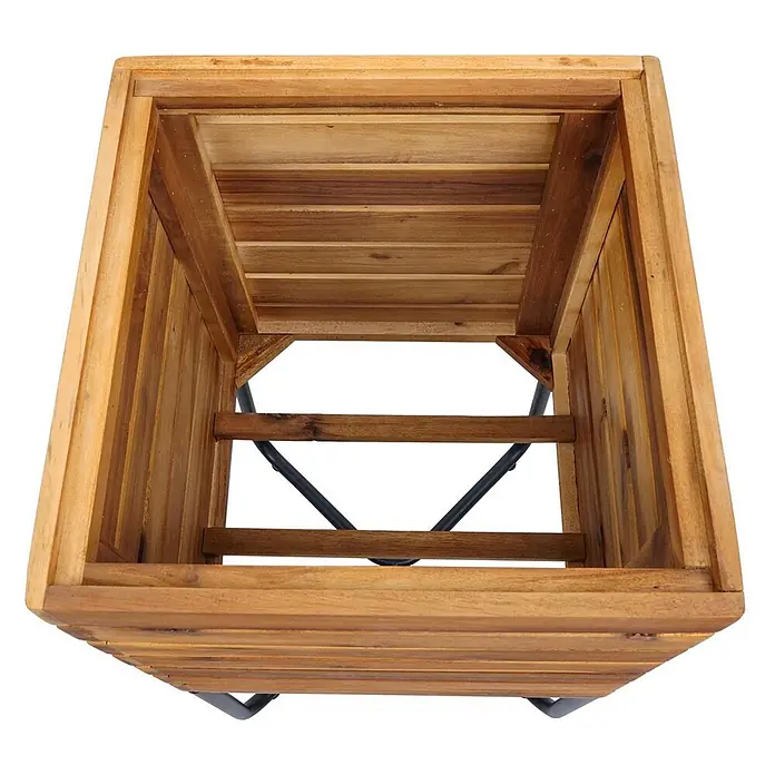 Proregal Pflanzkasten Quadratisch - 1 Stk., Holz, Braun - Lattenförmiger Pflanzkasten aus Naturholz mit dunkler Metallstützstruktur innen.