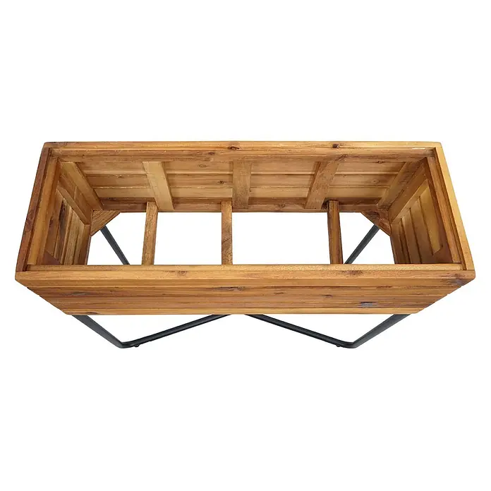Proregal Pflanzkasten Rechteckig - 1 Stk., Holz, Braun - Unterseite eines Holz-Lattenrosttisches oder einer Bank, zeigt hellbraune Holzkonstruktion und schwarze Metallbeine.