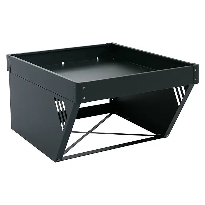 Proregal Mähroboter-Garage Mit Pflanzkasten - L x B x H: 70 x 60 x 40 cm, Grün, Ausführungseigenschaft: mit Pultdach, Gardena, WORX, Husqvarna, Einhell, Landxcape, Juka - Anthrazitfarbenes Metall-Pflanzkasten-Gestell mit offenem Boden, diagonalen Streben und vertikalen Seitenschlitzen.
