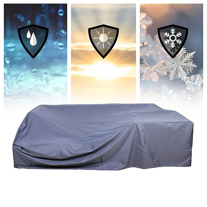 SVITA Loungemöbel-Set QUEENS - 5 -tlg., 5 mm Sicherheitsglas, Stahl, 260g Polyester, Gartenlounge mit Abdeckhaube im Set, Grau - Graue Schutzhülle für Gartenmöbel, bietet Schutz vor Regen, Sonne und Schnee.