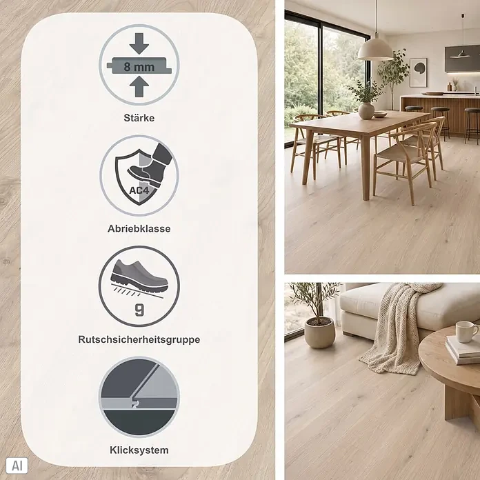 Egger Laminat NatureSense - Ashcroft Wood, Landhausdiele, 1.292 x 193 x 8 mm - Heller Laminatboden in modernen Wohnräumen, mit 8mm Stärke, Abriebklasse AC4, allergikerfreundlich und Rutschfestigkeit R9.