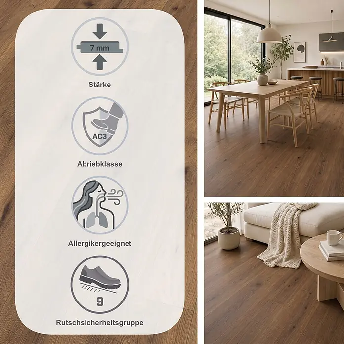 Egger Laminat NatureSense - Inuvik Eiche, Landhausdiele, 1.292 x 193 x 7 mm - Brauner Holzboden für moderne Heime, mit 7mm Stärke, AC3 Abrieb, Allergikerfreundlichkeit und Rutschsicherheitsgruppe 9.