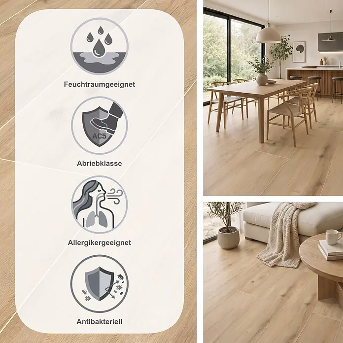 MyStyle MyArt Laminat - Desperado Oak, Landhausdiele, 2.003 x 245 x 12 mm - Heller Eichenholz-Look-Boden in Ess- und Wohnzimmer, hervorhebend Feuchtraumeignung, Abriebklasse AC5, Allergikerfreundlichkeit und antibakterielle Eigenschaften.