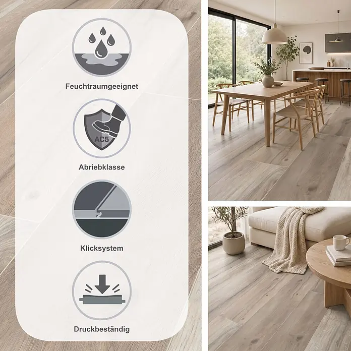 MyStyle MyArt Laminat - Wilderness Oak, Landhausdiele, 2.003 x 245 x 12 mm - Heller Boden in Holzoptik im modernen Zuhause, mit Feuchtraumeignung, Abriebklasse AC5, Allergikerfreundlichkeit und antibakteriell.