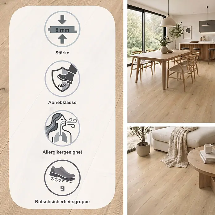 Egger Laminat NatureSense - Ortega Eiche natur, Landhausdiele, 1.292 x 327 x 8 mm - Helles Holzlaminat mit 8mm Stärke, Abriebklasse AC4, allergikergeeignet und Rutschsicherheitsgruppe 9.