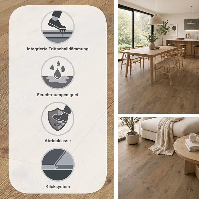 Krono Original Laminat Organic Clever Long Silent - Sepia Tegernsee Oak, Landhausdiele, 2.003 x 245 x 7 mm - Brauner Holzboden mit Trittschalldämmung, Feuchtraumeignung, Abriebklasse AC5 und Klicksystem.