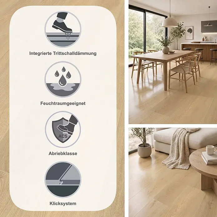 Krono Original Laminat Organic Clever Long Silent - Blonde Montreux Oak, Landhausdiele, 2.003 x 245 x 7 mm - Helles Holzboden-Design mit integrierter Trittschalldämmung, Feuchtraumeignung, Abriebklasse AC5 und Klicksystem.