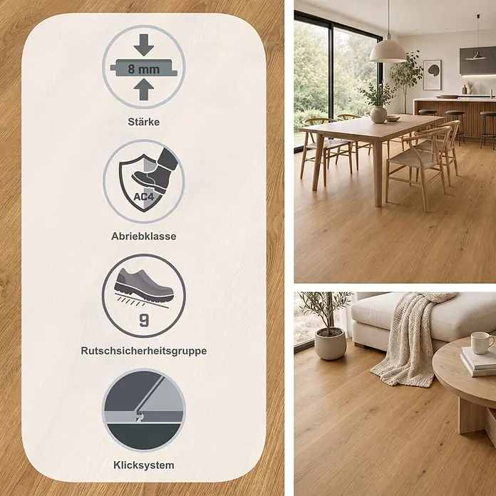 Egger Laminat NatureSense - Nord Eiche natur, Landhausdiele, 1.292 x 193 x 8 mm - Heller Eichenlaminatboden in modernem Zuhause, mit Eigenschaften: 8mm Stärke, Abrieb AC4, allergikerfreundlich, Rutschsicherheitsgruppe 9.