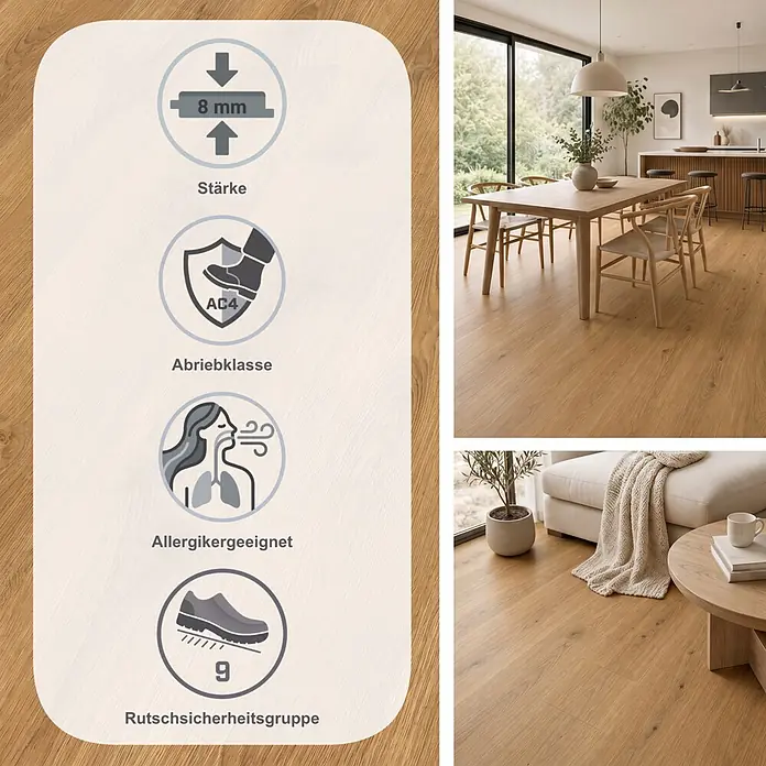 Egger Laminat NatureSense - Nord Eiche natur, Landhausdiele, 1.292 x 193 x 8 mm - Heller Eichenlaminatboden in modernem Zuhause, mit Eigenschaften: 8mm Stärke, Abrieb AC4, allergikerfreundlich, Rutschsicherheitsgruppe 9.