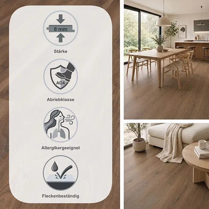 LOGOCLIC Edition Laminat Vinto - Sundance Oak, Landhausdiele, 1.288 x 245 x 8 mm - Informationsansicht