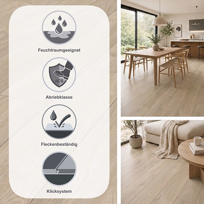 LOGOCLIC Aquaprotect Laminat Nature Oak (Nature Oak, Landhausdiele, 1 288 x 195 x 8 mm) | BAUHAUS