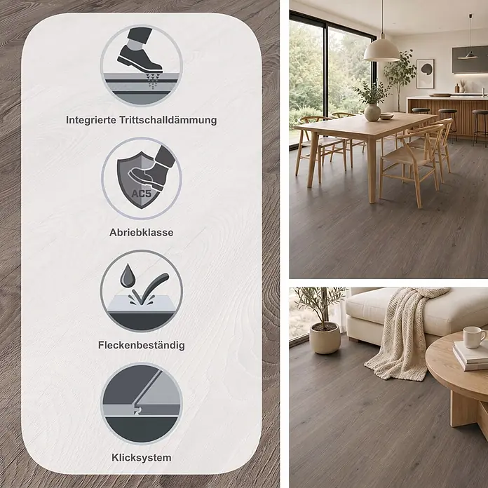 LOGOCLIC Ambienta Laminat - Venus, Landhausdiele, 1.288 x 195 x 10 mm - Laminatboden in Holzoptik für moderne Räume, mit Schalldämmung, hoher Abriebfestigkeit, Allergiker-Eignung und Fleckenresistenz.