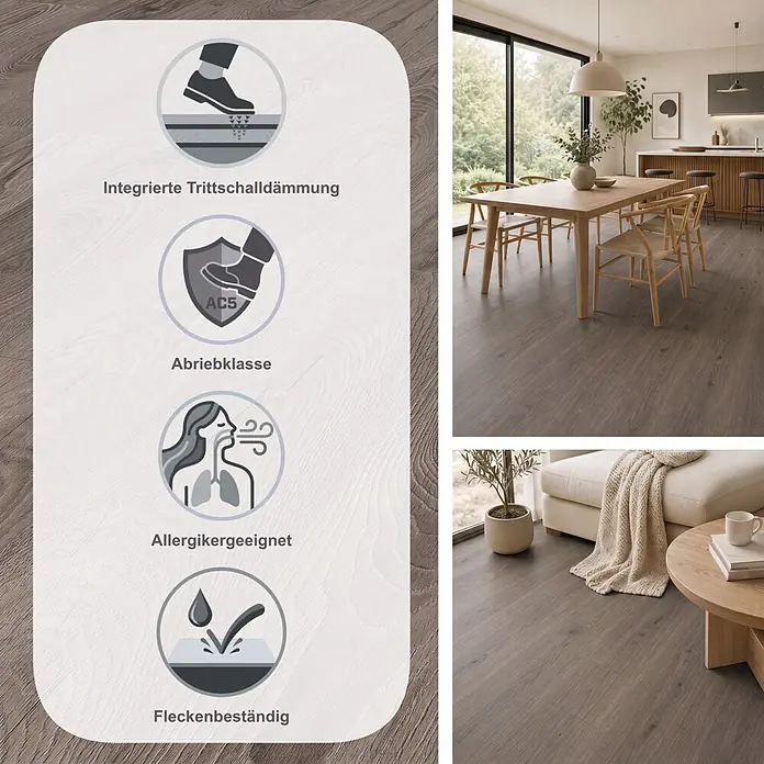 LOGOCLIC Ambienta Laminat - Venus, Landhausdiele, 1.288 x 195 x 10 mm - Laminatboden in Holzoptik für moderne Räume, mit Schalldämmung, hoher Abriebfestigkeit, Allergiker-Eignung und Fleckenresistenz.
