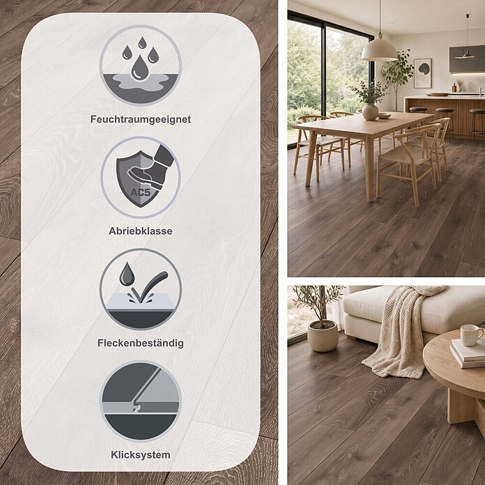 LOGOCLIC Aquaprotect Laminat Night Oak (Night Oak, Landhausdiele, 1 288 x 195 x 8 mm) | BAUHAUS