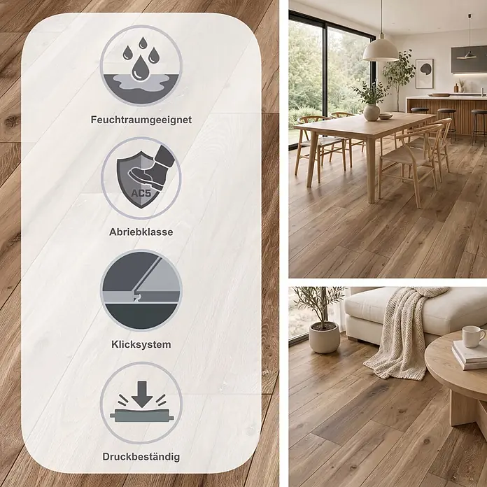 MyStyle MyArt Laminat - Wild West Oak, Landhausdiele, 1.285 x 192 x 12 mm - Holzoptik-Boden mit Feuchtraumeignung, Abriebklasse AC5, Allergiker- & antibakteriellen Eigenschaften, im modernen Wohnambiente.