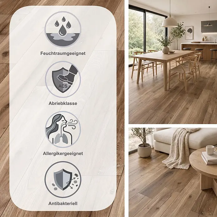 MyStyle MyArt Laminat - Wild West Oak, Landhausdiele, 1.285 x 192 x 12 mm - Holzoptik-Boden mit Feuchtraumeignung, Abriebklasse AC5, Allergiker- & antibakteriellen Eigenschaften, im modernen Wohnambiente.