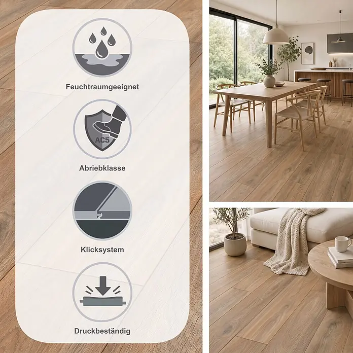 MyStyle MyArt Laminat - Spindrift Oak, Landhausdiele, 1.285 x 192 x 12 mm - Laminatboden in Naturholzoptik, feuchtraumgeeignet, Abriebklasse AC5, allergikerfreundlich und antibakteriell für moderne Räume.
