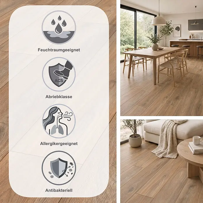 MyStyle MyArt Laminat - Spindrift Oak, Landhausdiele, 1.285 x 192 x 12 mm - Laminatboden in Naturholzoptik, feuchtraumgeeignet, Abriebklasse AC5, allergikerfreundlich und antibakteriell für moderne Räume.