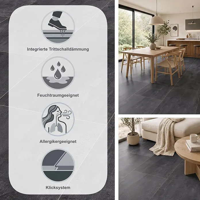 Krono Original Laminat Organic Flex - Brooklyn Dark, 638 x 322 x 7 mm - Dunkler, strukturierter Bodenbelag in einem modernen Zuhause, mit integrierter Trittschalldämmung, feuchtraumgeeignet, allergikerfreundlich und Klicksystem.
