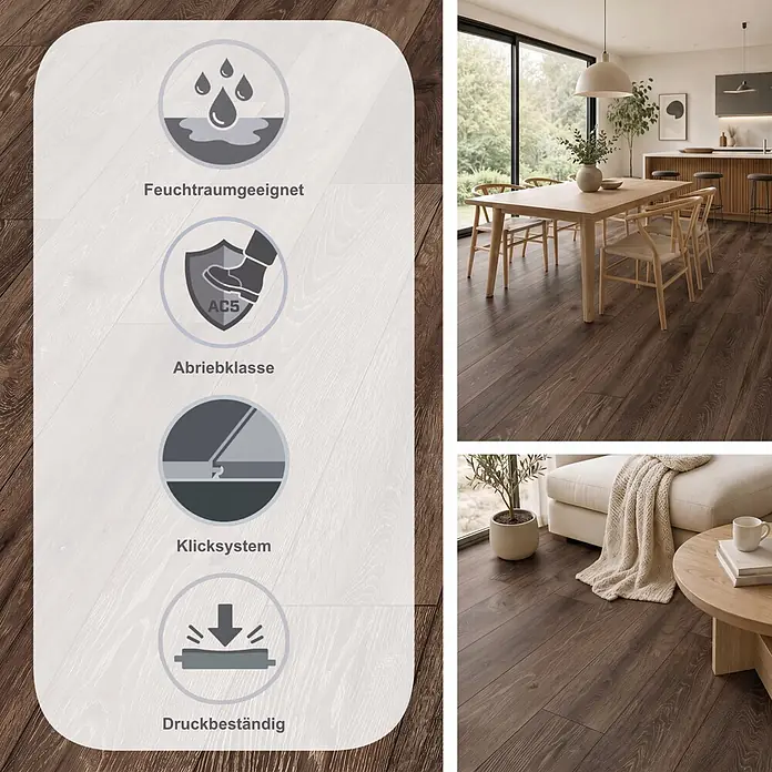 MyStyle MyArt Laminat - Earthen Oak, Landhausdiele, 1.285 x 192 x 12 mm - Dunkler Holzlaminatboden in modernem Zuhause, wasserabweisend, strapazierfähig (AC5), allergikerfreundlich und antibakteriell.