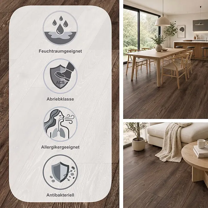 MyStyle MyArt Laminat - Earthen Oak, Landhausdiele, 1.285 x 192 x 12 mm - Dunkler Holzlaminatboden in modernem Zuhause, wasserabweisend, strapazierfähig (AC5), allergikerfreundlich und antibakteriell.