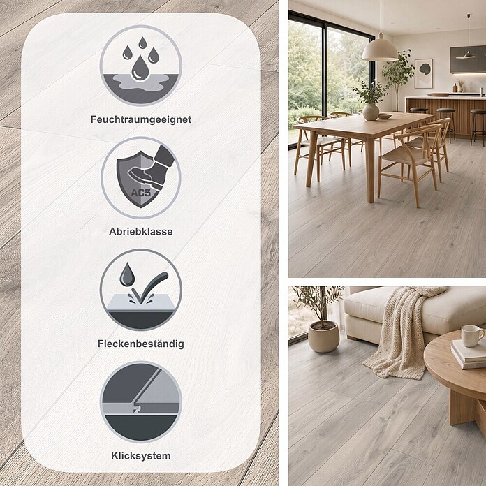 LOGOCLIC Aquaprotect Smart Silent Laminat Lombok Oak (Lombok Oak, Landhausdiele, 1 288 x 195 x 7 mm) | BAUHAUS