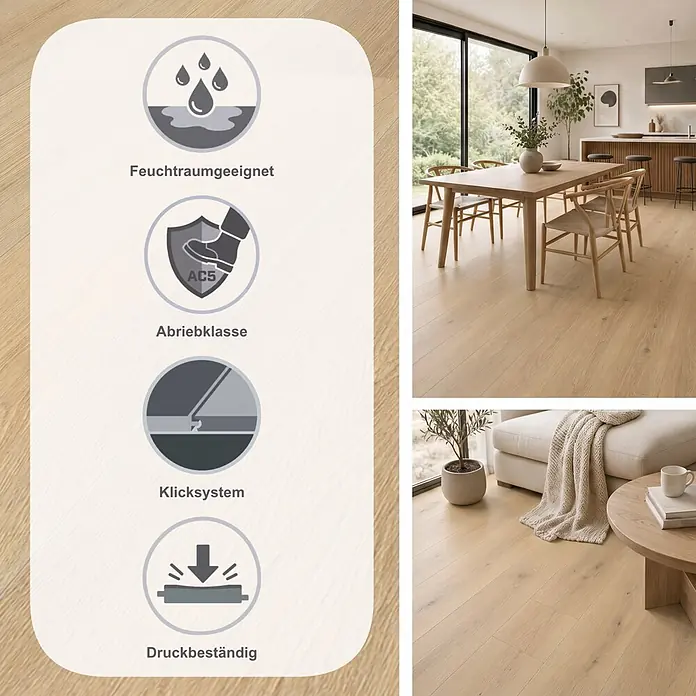 Krono Original Laminat Altitude - Blonde Montreux Oak, Landhausdiele, 2.003 x 245 x 12 mm - Hellbrauner Laminatboden in Holzoptik, feuchtraumgeeignet, hoch abriebfest (AC5), allergikerfreundlich und antibakteriell.