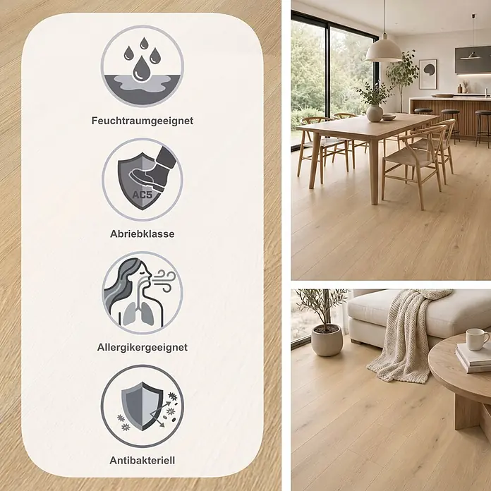 Krono Original Laminat Altitude - Blonde Montreux Oak, Landhausdiele, 2.003 x 245 x 12 mm - Hellbrauner Laminatboden in Holzoptik, feuchtraumgeeignet, hoch abriebfest (AC5), allergikerfreundlich und antibakteriell.