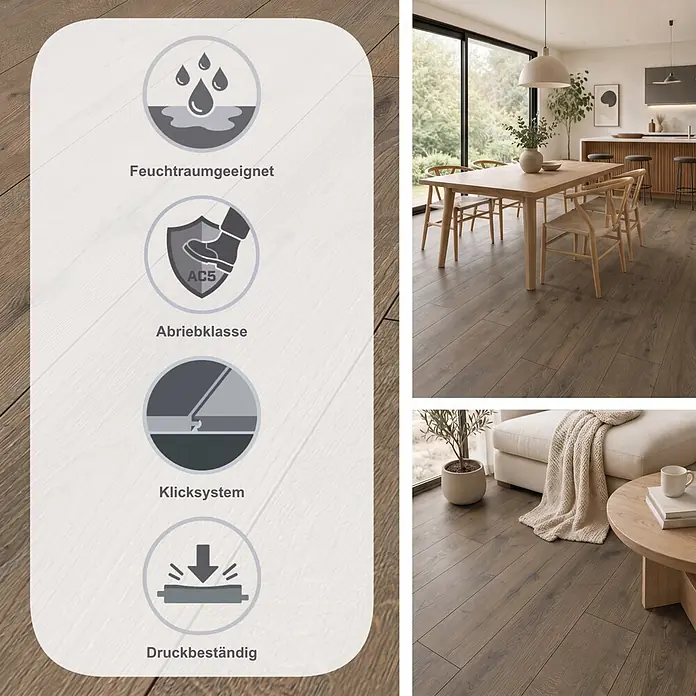 Krono Original Laminat Altitude - Hare Tegernsee Oak, Landhausdiele, 2.003 x 245 x 12 mm - Dunkelbrauner Holzboden, feuchtraumgeeignet, allergikerfreundlich, antibakteriell und mit hoher Abriebfestigkeit (AC5).