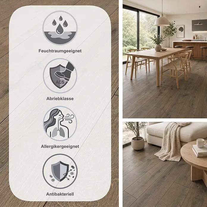 Krono Original Laminat Altitude - Hare Tegernsee Oak, Landhausdiele, 2.003 x 245 x 12 mm - Dunkelbrauner Holzboden, feuchtraumgeeignet, allergikerfreundlich, antibakteriell und mit hoher Abriebfestigkeit (AC5).