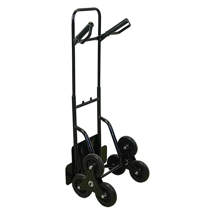 Proregal Treppen-Sackkarre ODIN ALL BLACK mit klappbarer Schaufel & Vollgummibereifung - Stahl, Traglast: 200 kg - Schwarze Sackkarre aus Metall mit ergonomischen Griffen und sternförmigen Dreirad-Clustern zum einfachen Transport auf Treppen.