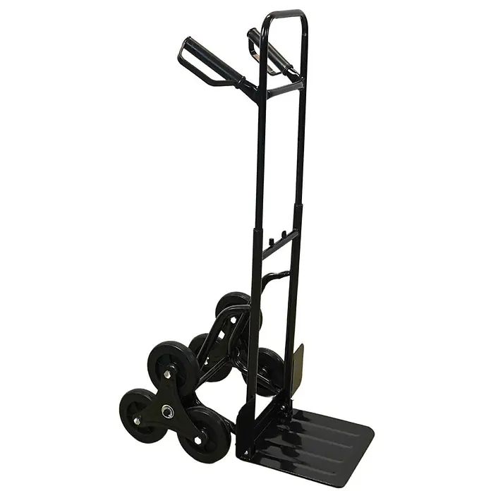 Proregal Treppen-Sackkarre ODIN ALL BLACK mit klappbarer Schaufel & Vollgummibereifung - Stahl, Traglast: 200 kg - Schwarze Sackkarre mit Treppensteigfunktion, Dreirad-Design und ergonomischen Griffen.
