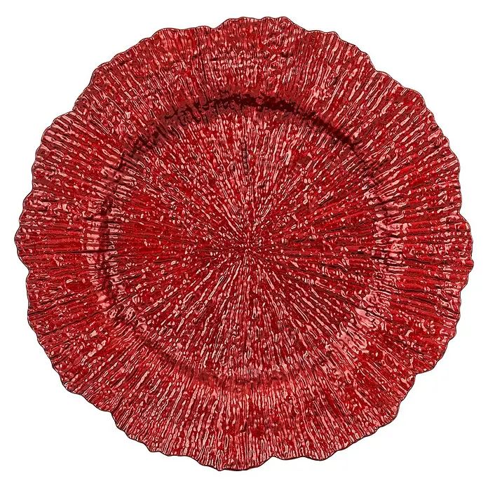 Deko-Teller Porta - Durchmesser: 33 cm, Rot - Runder, roter Platzteller mit stark strukturierter, gewellter und glasähnlicher Oberfläche.