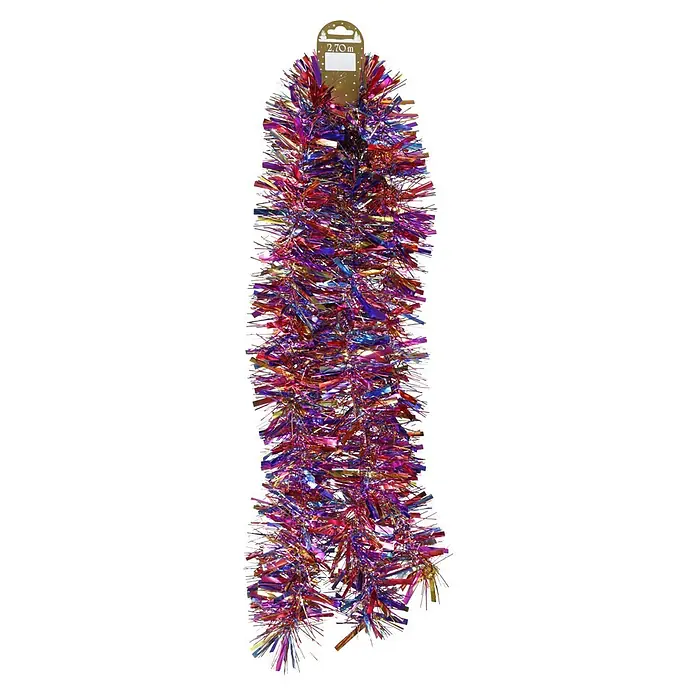 Weihnachtsgirlande - Länge: 270 cm, Kunststoff, Bunt - Mehrfarbige glänzende Lametta-Girlande, 2,70 m lang, zur festlichen Dekoration.