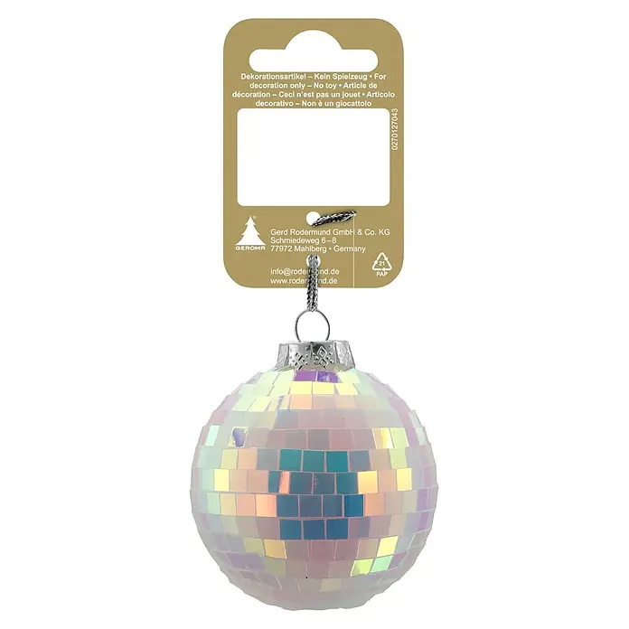 Christbaumschmuck Discokugel - Perlmutt, Kunststoff, 1 Stk., Durchmesser: 14 cm - Weißer irisierender Discokugel-Anhänger.