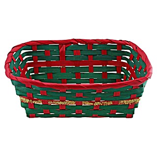 Korb eckig Bambus (L x B x H: 25,5 x 20 x 9 cm, Grün, Rot)
