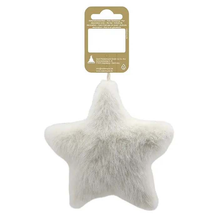 Christbaumschmuck Stern aus Plüsch - Beige, Textil, 1 Stk., 14 cm - Weißer Kunstfell Stern-Dekorationsartikel mit Etikett.