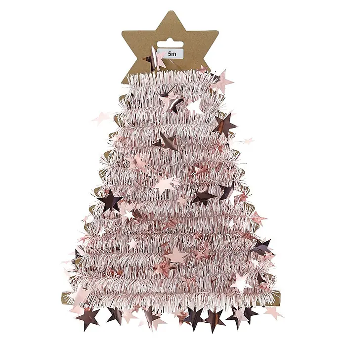 Geroma Weihnachtsgirlande - Länge: 5 m, Rosa, Kunststoff - Roségold-weißes Weihnachtsgirlande, baumförmig aufgewickelt mit Sternen, 5m Länge auf Etikett.