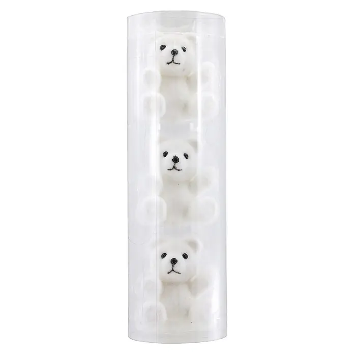 Geroma Christbaumschmuck Bärchen - Weiß, Kunststoff, 3 Stk. - Drei flauschige weiße Teddybären in einer transparenten Plastikröhre gestapelt.