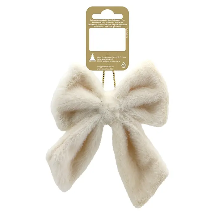 Christbaumschmuck Schleife aus Plüsch - Beige, Textil, 1 Stk., B x H: 13 x 15 cm - Eine cremefarbene, flauschige Schleife aus Kunstfell.