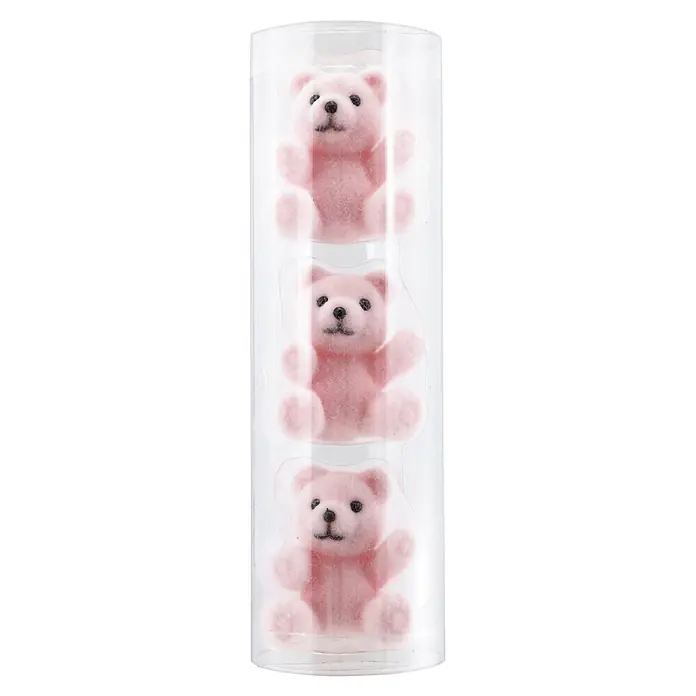Geroma Christbaumschmuck Bärchen - Rosa, Kunststoff, 3 Stk. - Drei rosafarbene beflockte Teddybär-Aufkleber in einer durchsichtigen Plastikhülle.