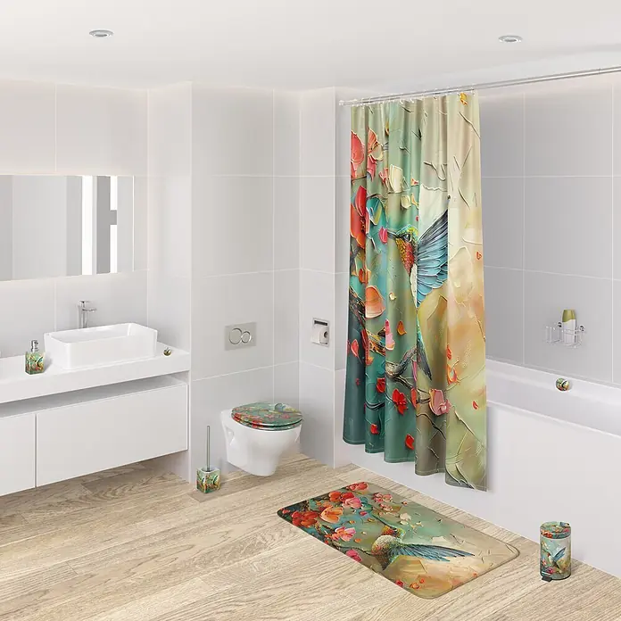 SANILO Kosmetikeimer Petalo - 3 l, Metall, Rosa - Koordiniertes Bad-Set mit farbenfrohem Kolibri- und Blumendesign, bestehend aus Duschvorhang, Badematte und Toilettensitzbezug in einem modernen Bad.